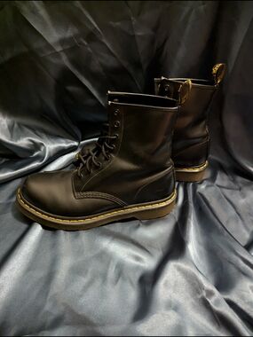 Dr. Martens 1460 Black Leather 8-Eye Lace-Up Boots with Yellow Stitch